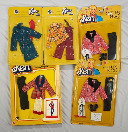 Five Mod Era Ken Costumes in Original Packaging, 1970s 150/200