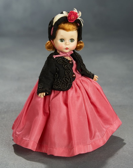 Tosca-Haired Alexander-Kins as "Little Godey" in Coral Pink Gown, 1955 600/800