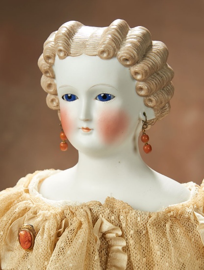 German Bisque Lady Doll with Sculpted Hair and Glass Eyes 800/1000