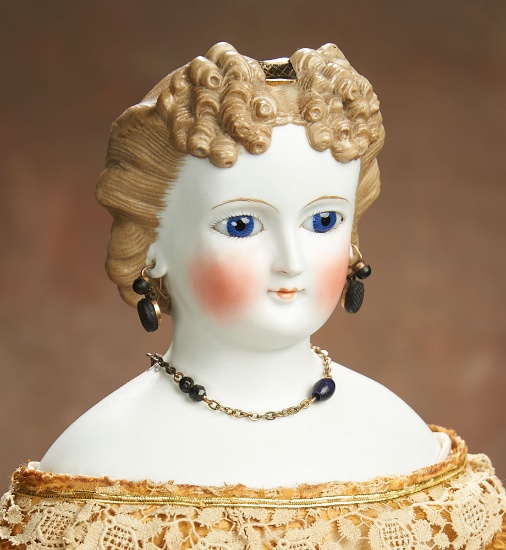 German Bisque Lady with Glass Eyes and Rare Brown Sculpted Hair 1200/1500
