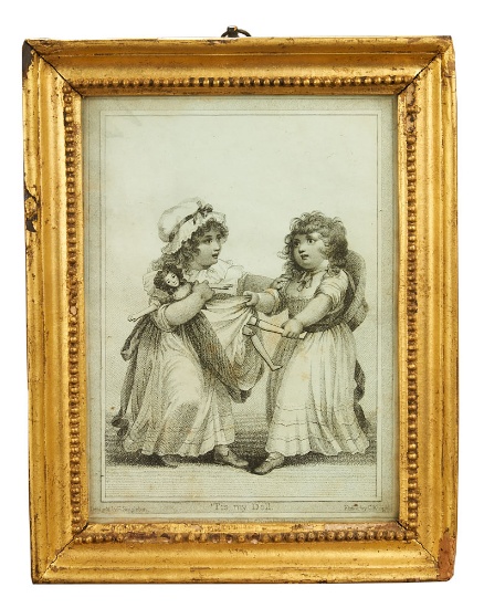 Early 1800s Etching " 'Tis My Doll" in Gold Leaf Wooden Frame 300/400