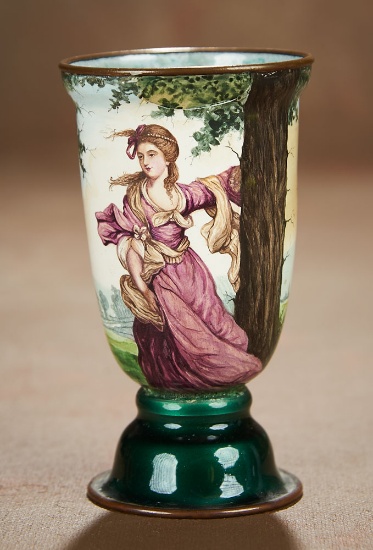 Austrian Enameled Miniature Vase with Portrait of Woman 400/500