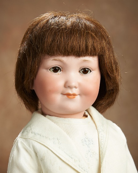 German Bisque Portrait Doll of "Baby Peggy" with Smiling Expression by Amberg 1100/1300