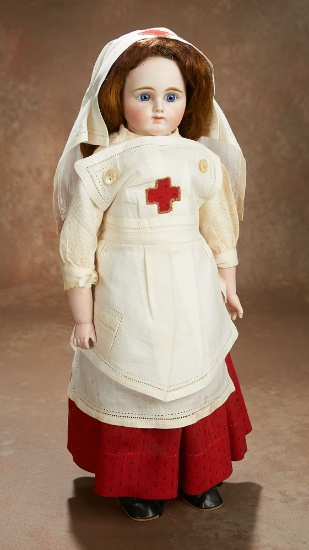 German Bisque Closed Mouth Doll by Gebruder Kuhnlenz in Nurse's Uniform 700/900