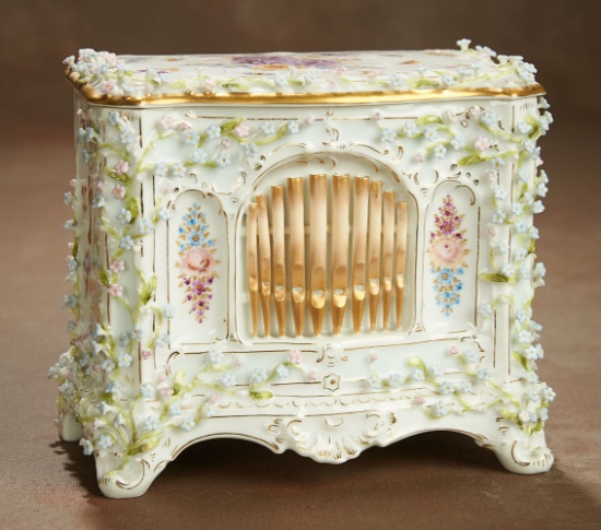 German Porcelain Music Box with Dresden Floral Decorations 400/500
