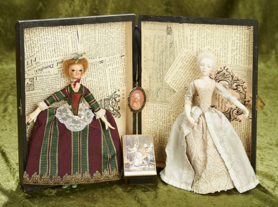 9" Pair of artist dolls by Sandra Wright Justice, Nell Patience Madison & Martha Washington