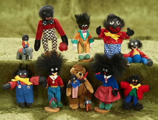 2"-4" Group of miniature Golliwogs with many artisan made and a petite Vienna Bronze