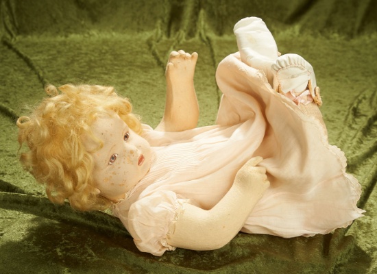 20" Rare Italian felt baby by Lenci in reclining position