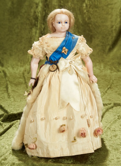 16" English poured wax doll attributed to Montanari as Queen Victoria