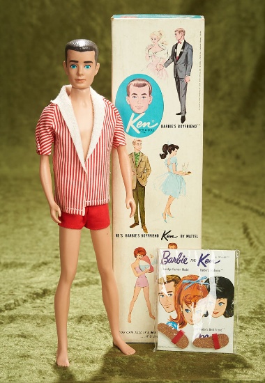 Brunette painted hair Ken doll in original box, 1962 era.