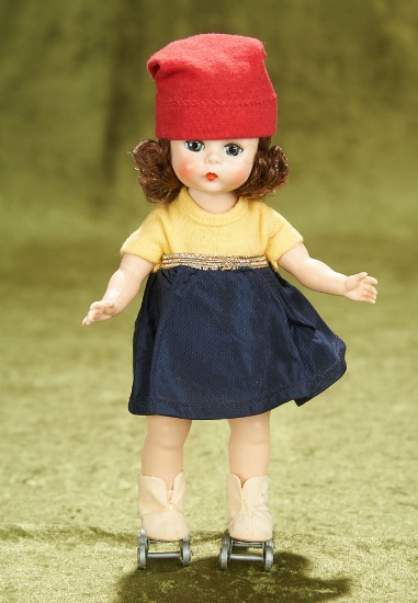 8" Alexander-kins "Wendy Goes Roller Skating" in Yellow Body Suit with Navy Skirt, 1955
