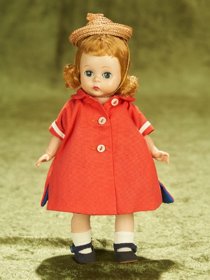 8" Rare Alexander-kins "Oriental Influence" Red Coat over Navy Dress, 1956