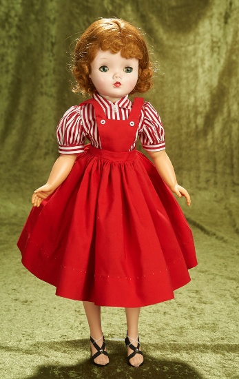 20" Cissy in Fire-Red Day Dress with Striped Shirt, 1955