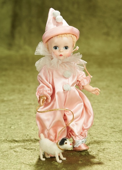 8" Alexander-kins Pink Satin "Pierrot Clown" with Dog on Leash, 1956