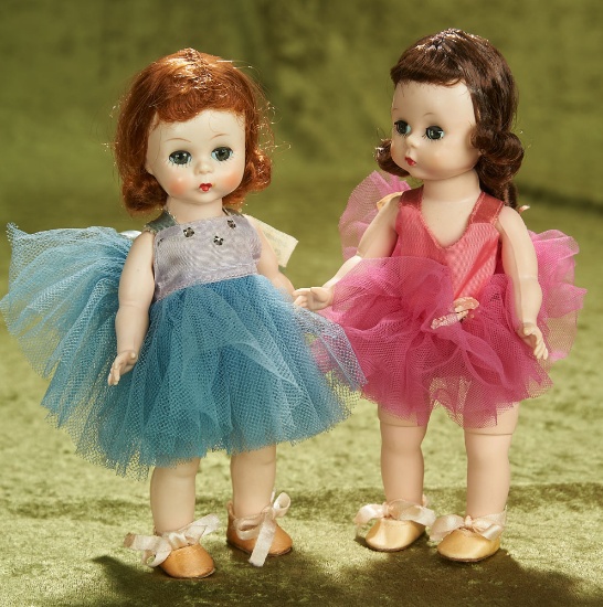 8" Alexander-kins Ballerina Blue Tutu, c.1954, Alexander-kins Fuchsia Pink Tutu, c.1956