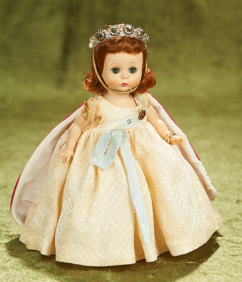 8" Alexander-kins Queen in Ivory Brocade Gown and Scarlet Velvet Robe, 1955