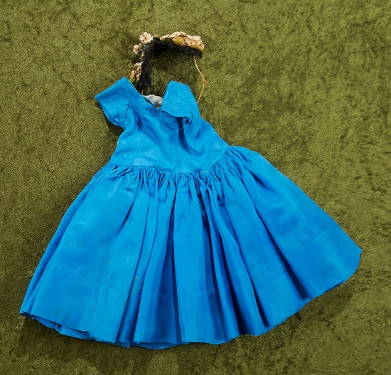 Rare Blue Variation Taffeta Cocktail Dress, and Bandeau hat, 1956