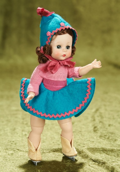 8" Alexander-kins "Wendy Goes Ice Skating" in Vibrant Teal and Hydrangea Pink, 1956