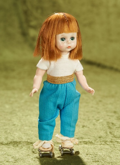 8" Maggie Mix-up Roller Skater in Aqua Pants and a White Bodysuit, 1961