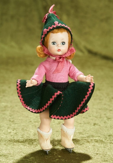 8" Alexander-kins Ice Skater in Green and Coral, 1955