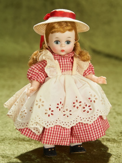 8" Wendy-kins "McGuffey Ana" in Red and White Check Dress and Lace Apron, 1965