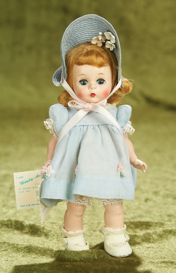 8" Alexander-kins in Pale Blue Sheer Cotton with Floral Applique, c. 1953