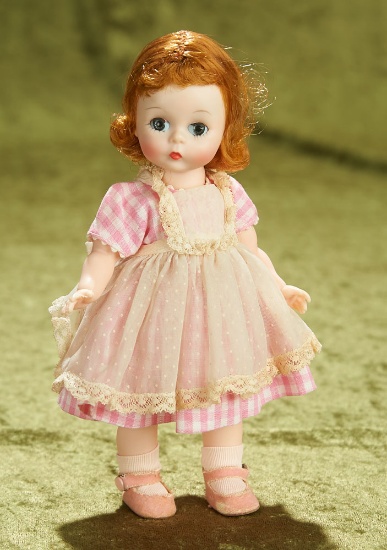 8" Alexander-kins Wearing a Pink and White Checked Cotton Dress, c. 1957