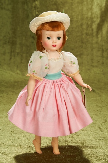 16 1/2" Maggie Mix-up in Pink Polished Cotton Skirt with Embroidered Organdy Top, 1960
