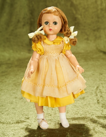 12" Lissy in a Yellow Polished Cotton Dress with an Organdy Pinafore, 1956