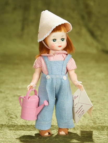 8" Maggie Mix-up in Denim Overalls, Pink Check Shirt with Watering Can, 1961
