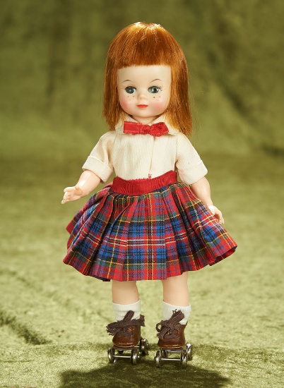 8" Maggie Mix-up Roller Skater in Plaid Pleated Skirt, 1960