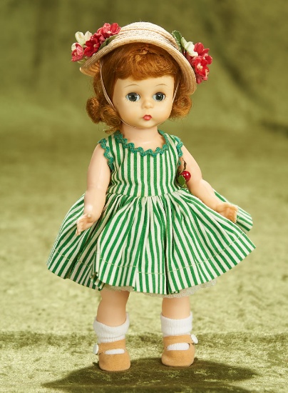 8" Alexander-kins Wearing a Green and White Stripe Sundress, c. 1957