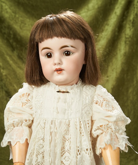 31" German bisque brown-eyed child doll, model 156, by Kestner $500/600