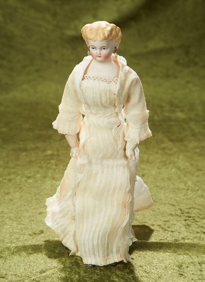 13" German bisque lady with blonde sculpted hair and fancy original boots $300/400