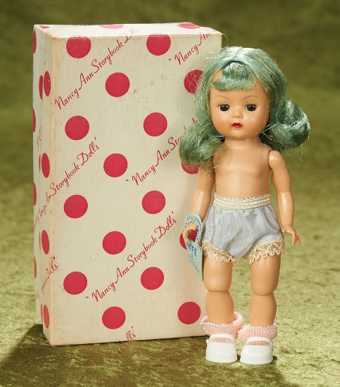 8" Nancy Ann Storybook "Muffie" doll with blue hair in original box