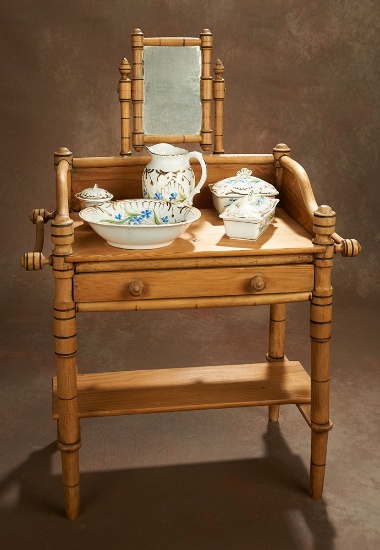 French Bamboo-Styled Maple Toilette Table with Porcelain Accessories 500/700