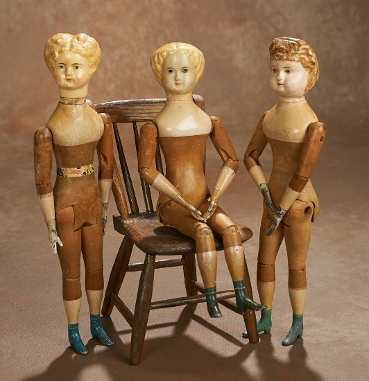 Trio of American Wooden Dolls by Mason and Taylor 900/1200