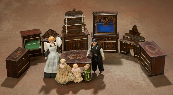 German Wooden Dollhouse Furnishing Attributed to D.H. Wagner in Diminutive Size 800/1000