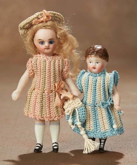 Two German All-Bisque Miniature Dolls  400/500