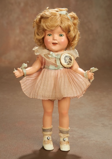American Composition Shirley Temple by Ideal in Early Publicity Dress, Original Box 400/500