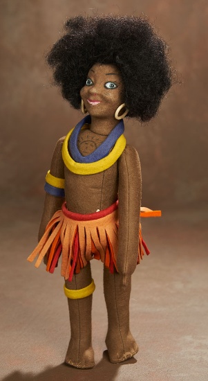Italian Brown-Felt Doll with Original Costume and Painted Tattoo 300/400