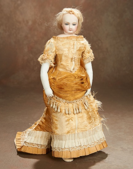 French Bisque Poupee with Wooden Body and Bisque Arms 1800/2500