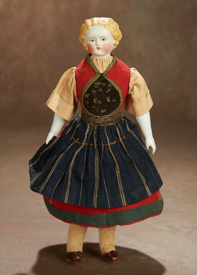German Bisque Child with Sculpted Hair and Folklore Costume 300/400