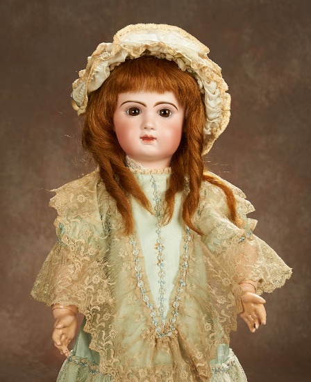 French Bisque Brown-Eyed Bebe by Emile Jumeau with Signed Jumeau Shoes 3500/4300
