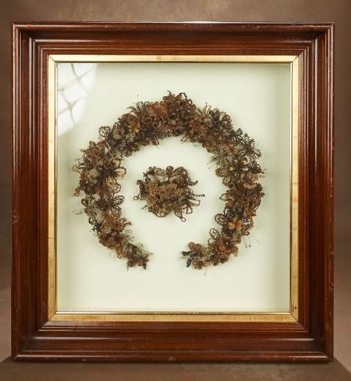 Victorian Shadowbox Frame with Intricate Woven Hair Wreath 400/500