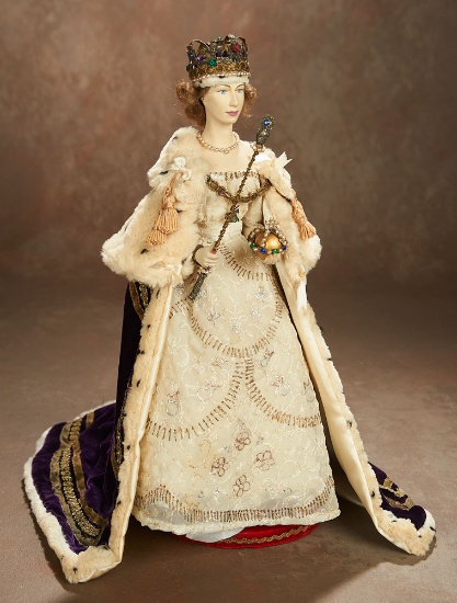 English Portrait Doll of Queen Elizabeth II in Coronation Robes by Chelsea Art Works 1100/1400