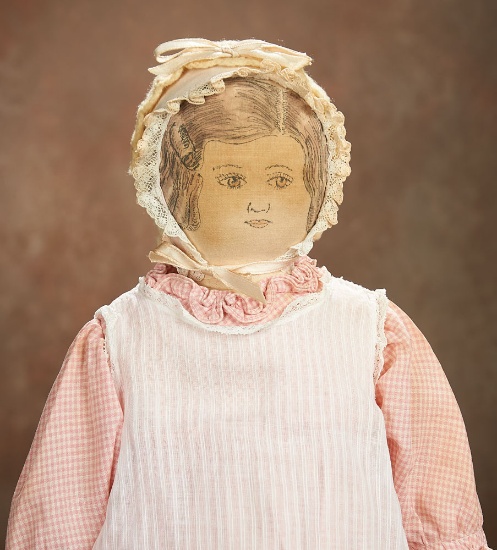 American Cloth Moravian Doll, Late 19th Century 600/800