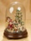 Wonderful Vignette of Holiday Party with Feather Tree and Dolls, In Glass Dome 1200/1500