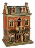 German Roof Dollhouse by Moritz Gottschalk with Painted Attic Curtains 1800/2700