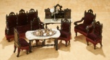 Set, German Ebony Wooden Salon Furnishings with Gas Lamp and Tea Service 600/800